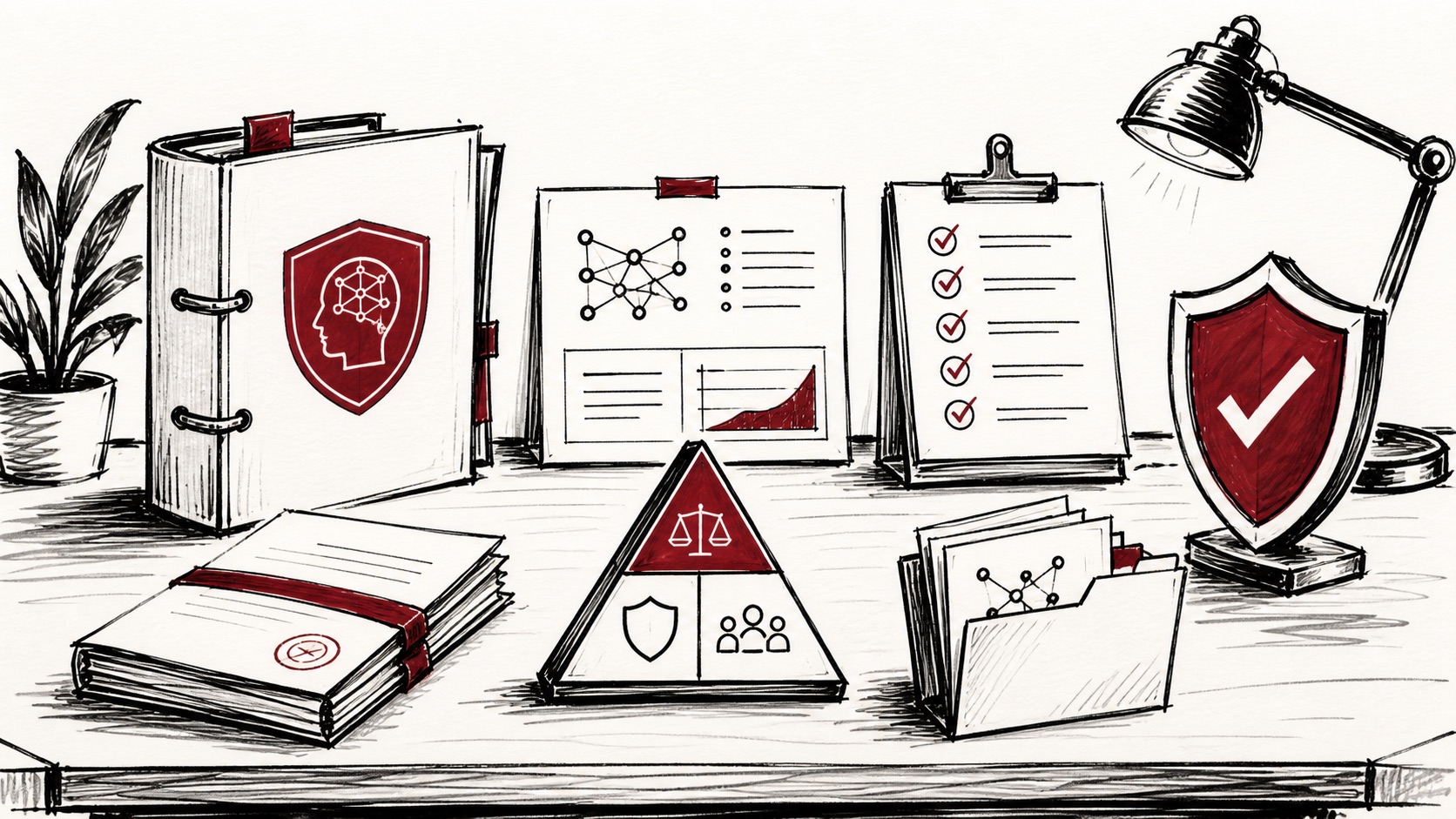 Doodle illustration of AI policies, audits and evidence controls