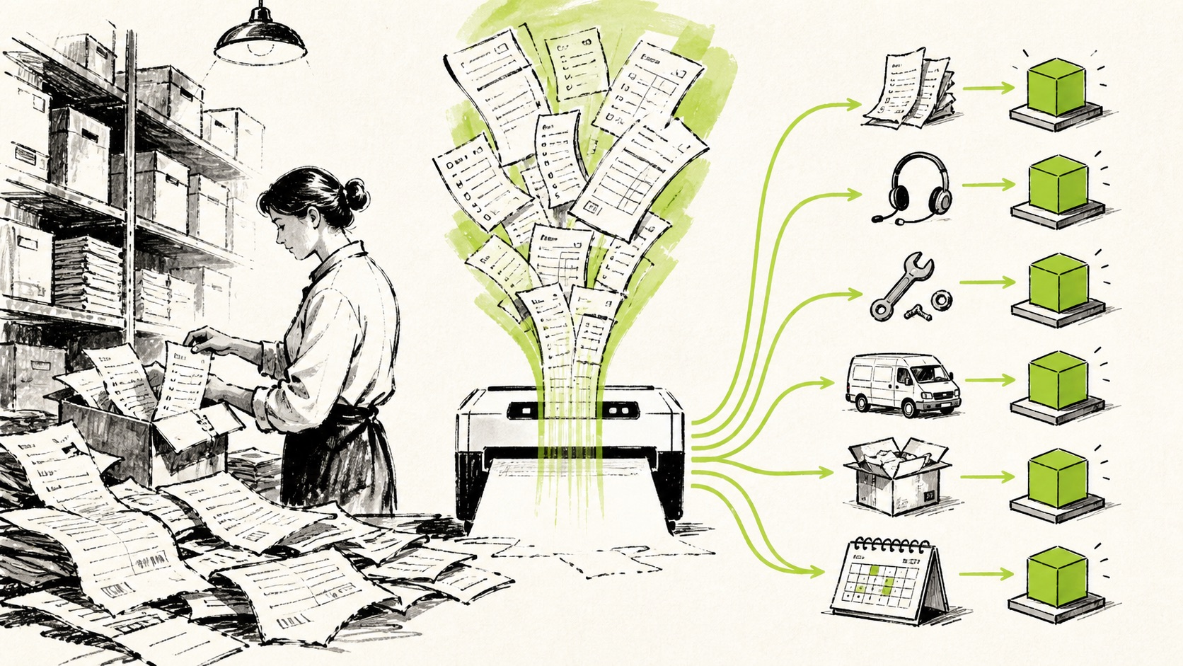 Doodle illustration of neglected operational records becoming data products