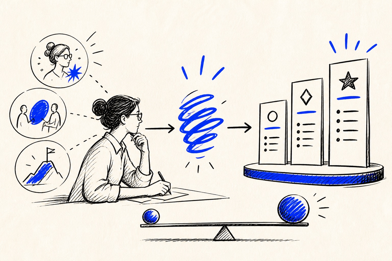 Doodle illustration of vertical AI services and value-based pricing