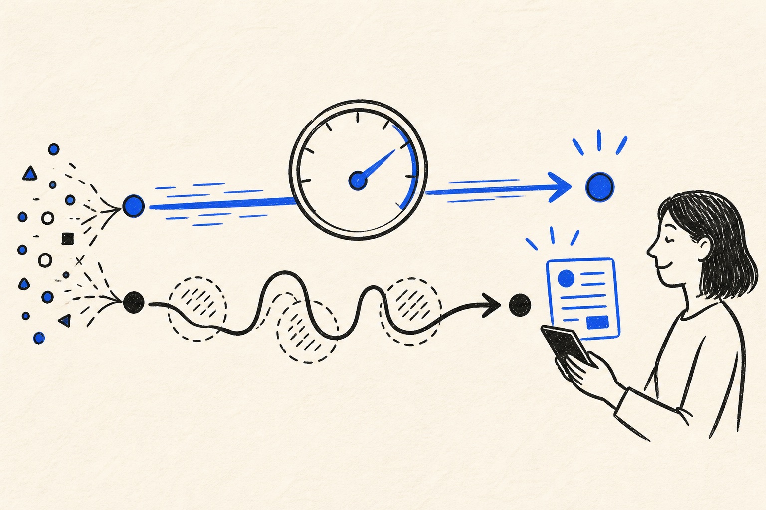 Doodle illustration of AI response time and product decisions