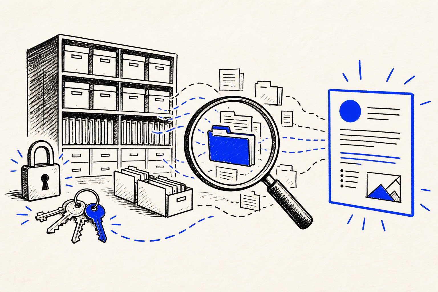 Doodle illustration of enterprise knowledge, search and AI answers