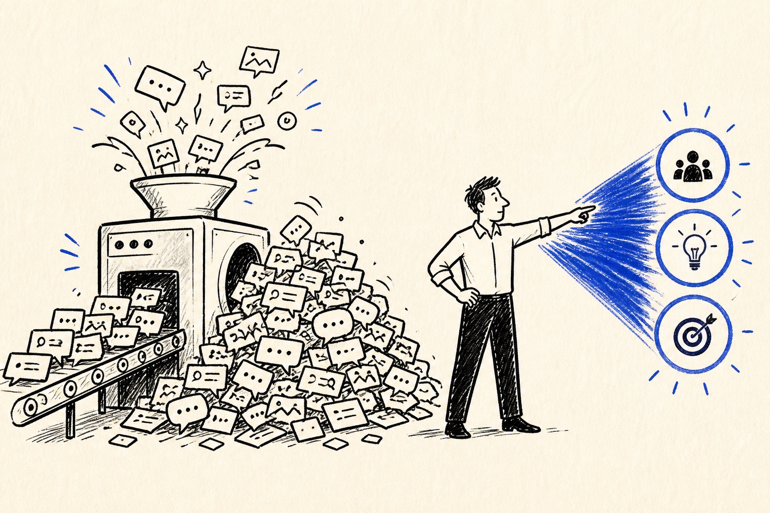 Doodle illustration of AI productivity gains turning into management choices