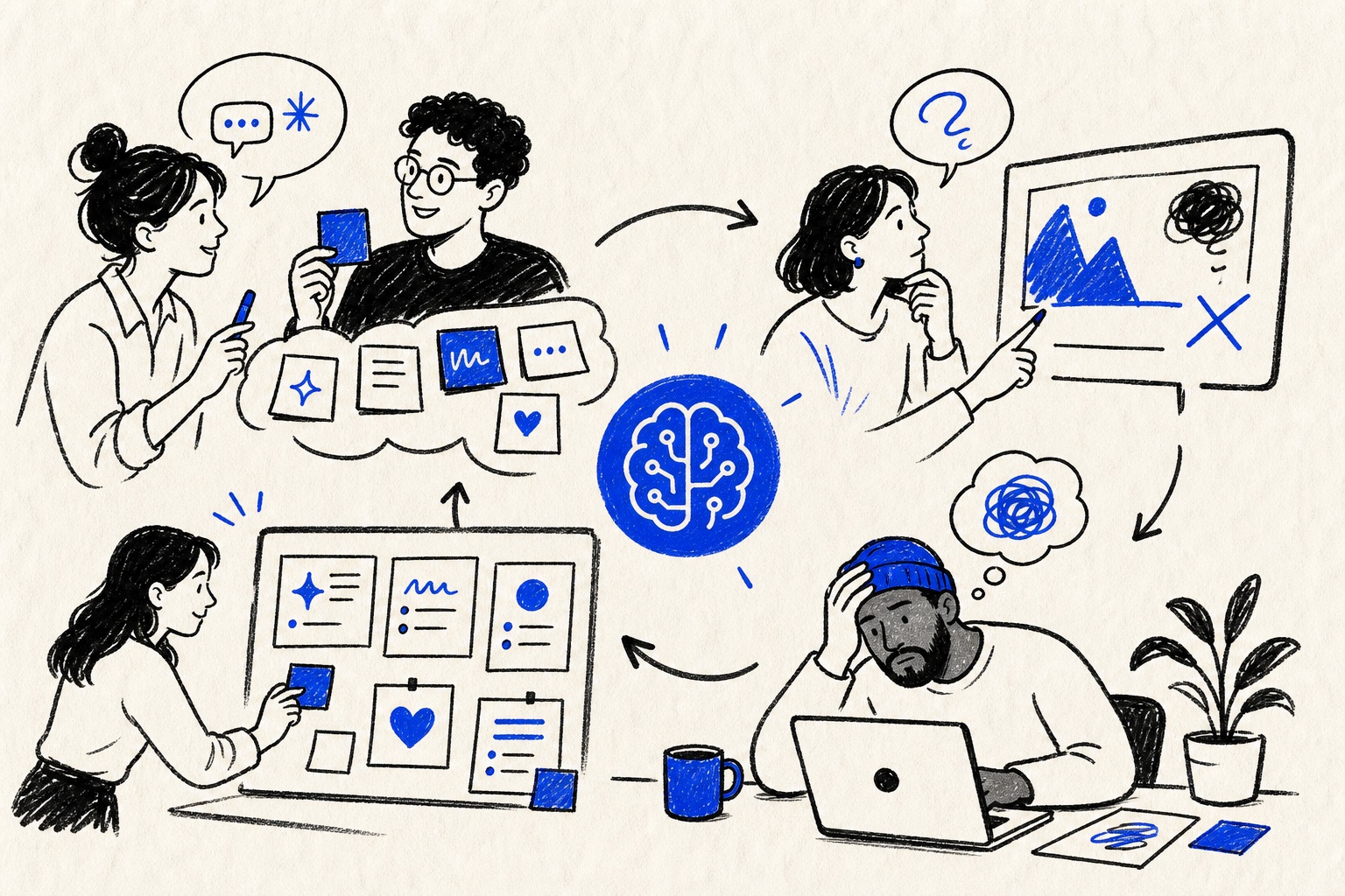 Doodle illustration of teams building an everyday AI culture together